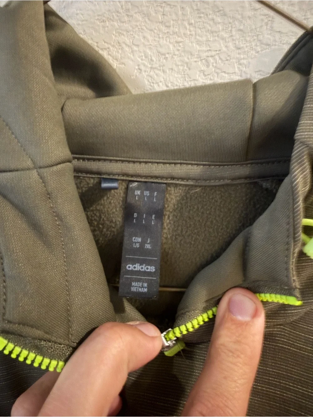 adidas Olive Green Hooded Pullover with Neon Accents
